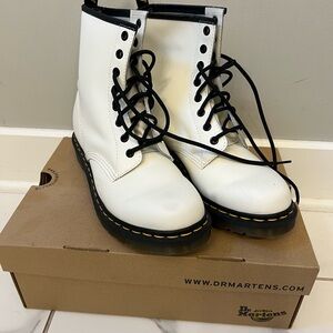 Dr. Martens White and Black Combat Boots with Chunky Sole